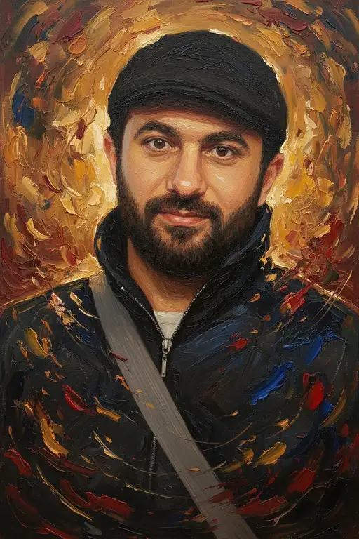 A creatively stylized brushstroke portrait showcasing cinematic elegance with golden light and flowing techniques.