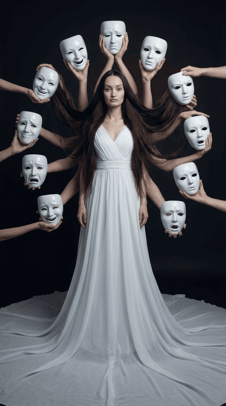 A striking portrait of a person wearing a detailed mask, showcasing realistic textures and vibrant colors.