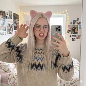 A detailed mirror selfie capturing reflections in a bright setting.